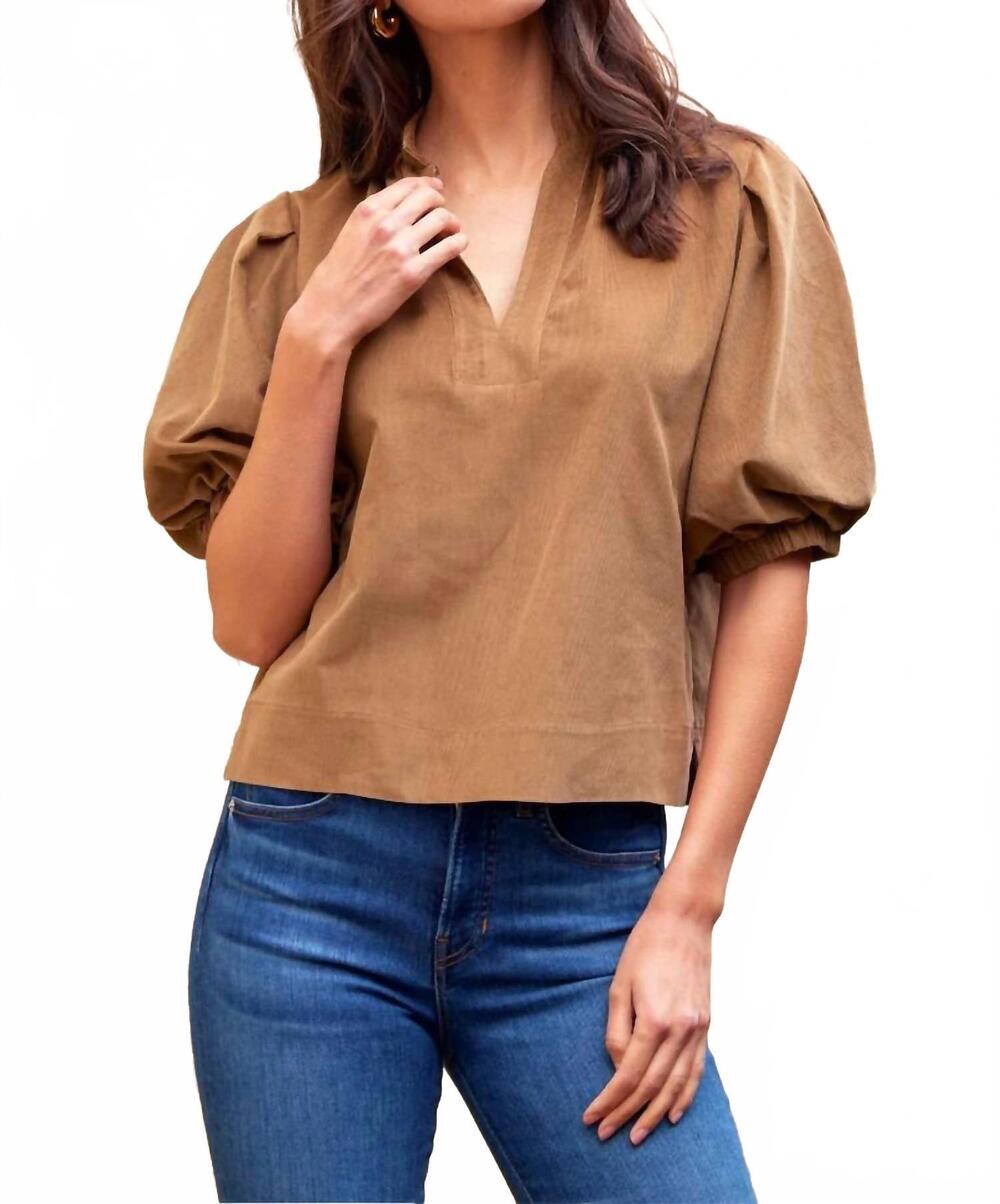 NEW FINLEY marcie popover corduroy blouse in camel